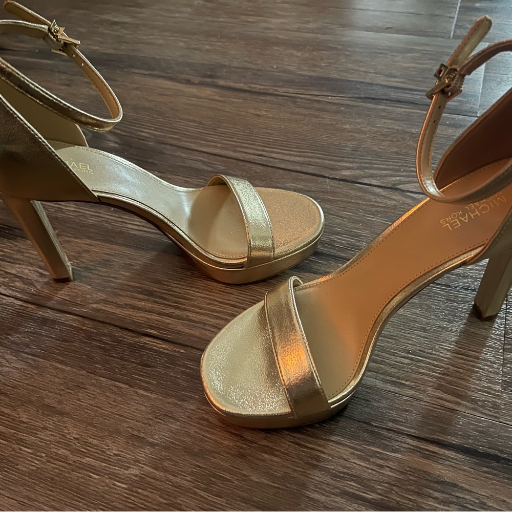 Michael Kors Gold Stiletto Heels with Ankle Straps